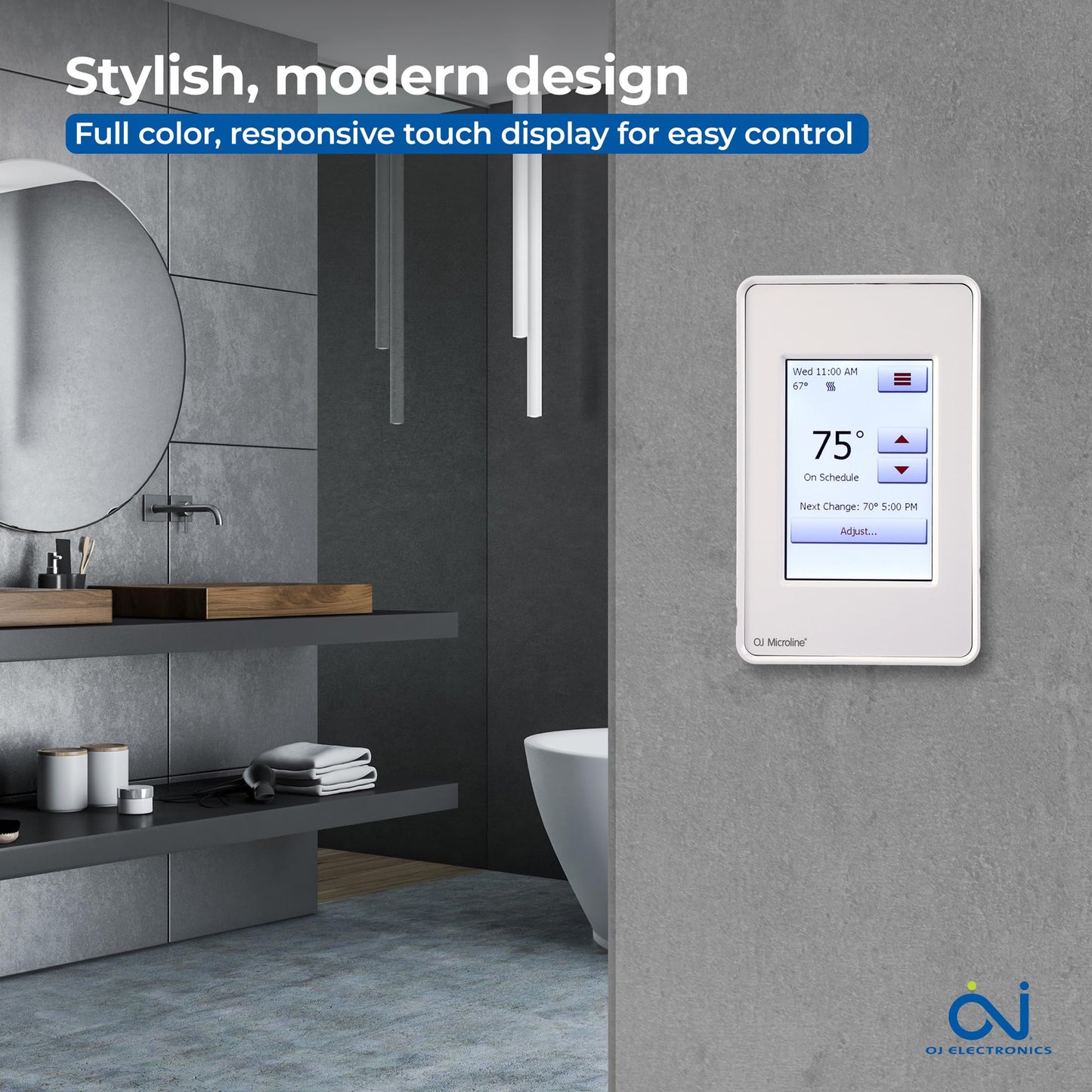 OJ Microline UDG4 Touchscreen Programmable Heated Floor Thermostat w/Class A GFCI - 120/240v Radiant Heat Thermostat - Dual Sensing - Includes Floor Sensor - 3-Year Warranty & USA Product Support