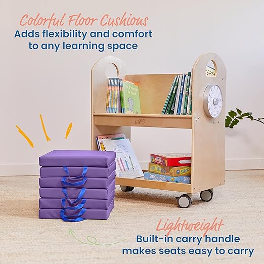ECR4Kids SoftZone Floor Cushions, Square, Flexible Seating, Purple, 6-Piece
