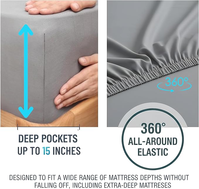 Grounding Sheets with Egyptian Cotton. Premium EMF Protection Grounding Fitted Bed Sheets King Size. 95% Egyptian Cotton + 5% Silver Fiber (Gray, King, Fitted), grounding Well Bed Sheets.