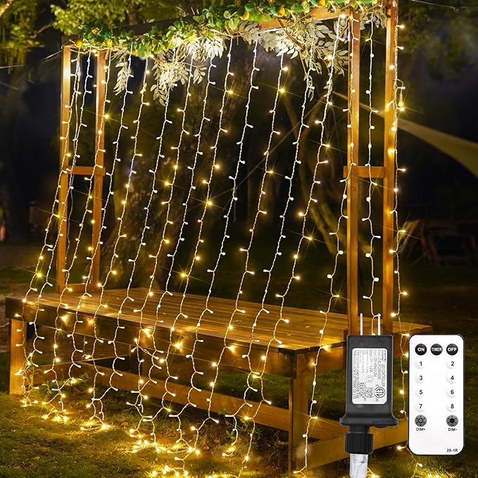 suddus Curtain Lights for Bedroom, 300 Led 9.8x9.8ft Hanging String Lights Outdoor, Fairy Curtain Lights Indoor for Christ...