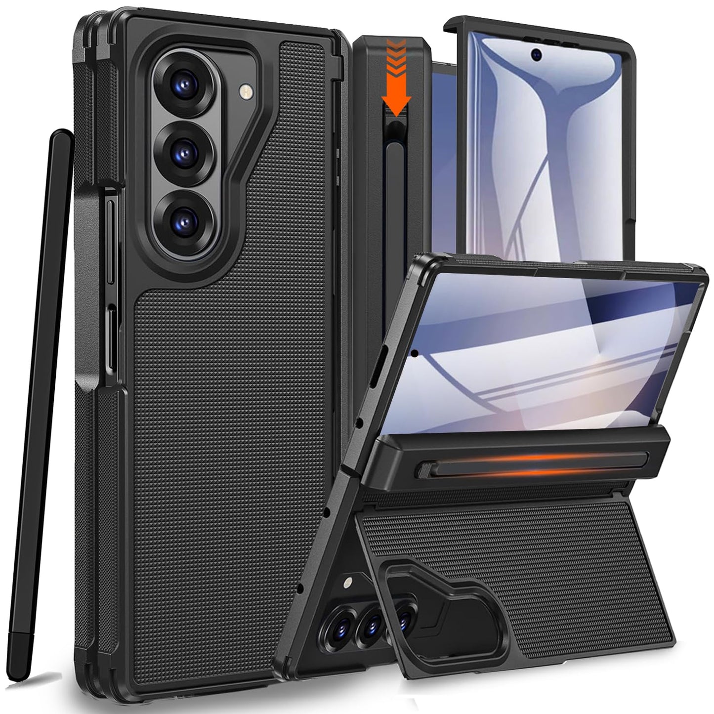 Ninki For Samsung Galaxy Z Fold 7 Case With S Pen Holder And Invisible Kickstand & Stylus,Full Body Built-In Screen Protector Hi