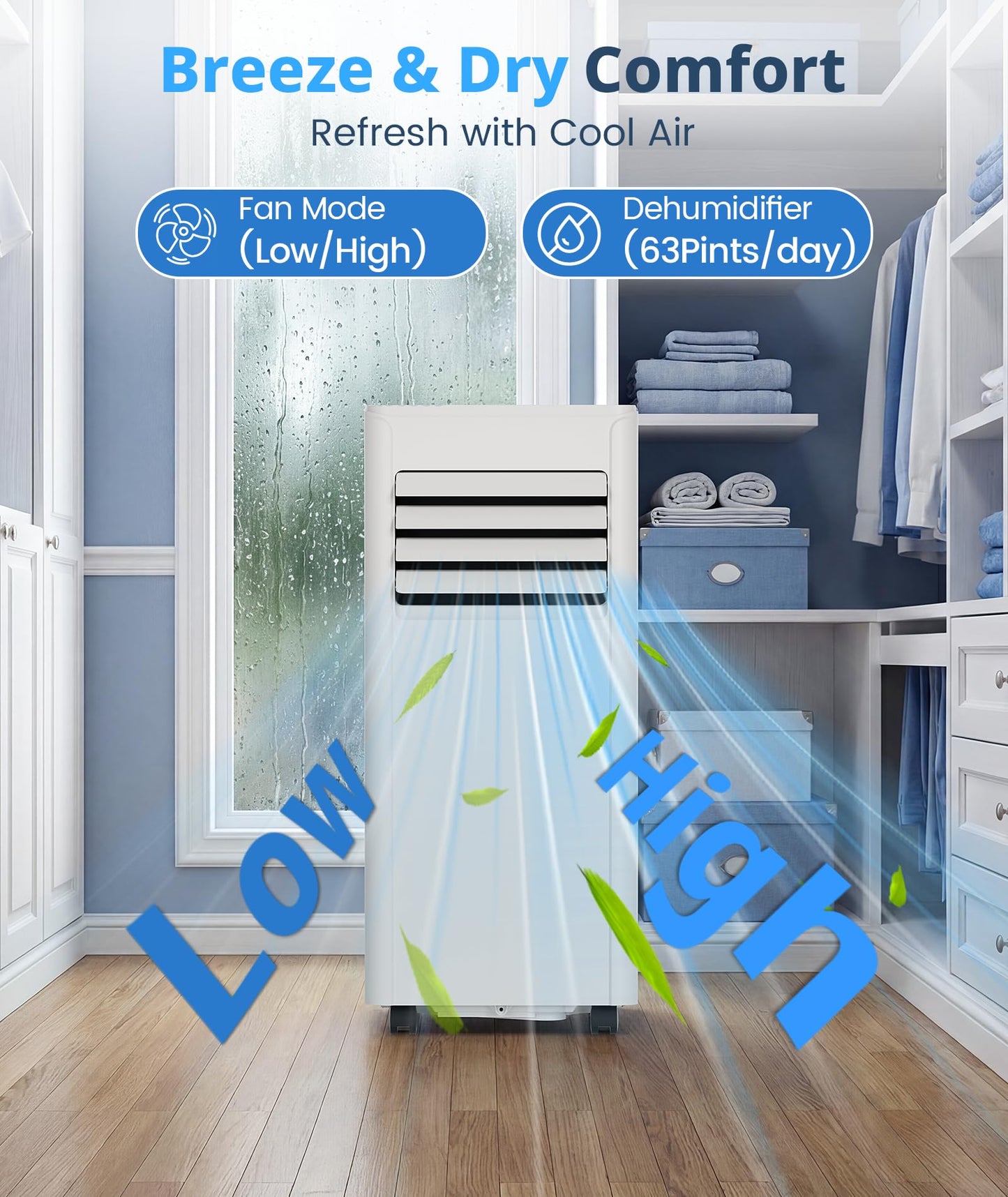 10,000 BTU Portable Air Conditioner, Cools Up to 450 Sq. Ft., 5-in-1 Quiet Portable AC Units with Remote Control, LED Display, 24H Timer, Sleep Mode, Window Kits for Bedroom, Office, Apartment