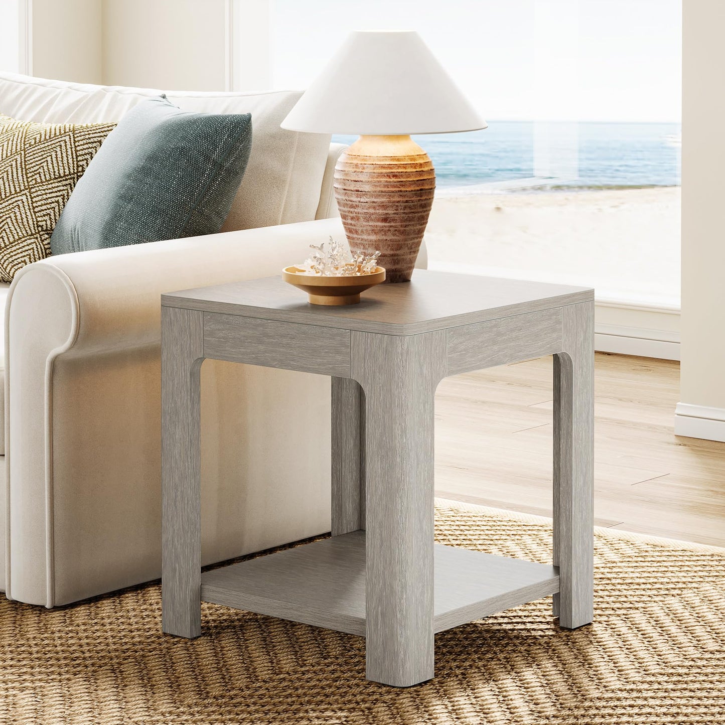 Tribesigns 2-Tier Square End Table, Farmhouse Wooden Side Table with Storage Shelf, Rustic Nightstand for Small Spaces, Living Room(1)