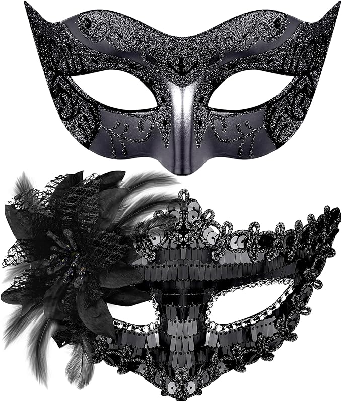 SIQUK Couple Masquerade Masks Set Venetian Party Mask Costume Mask
