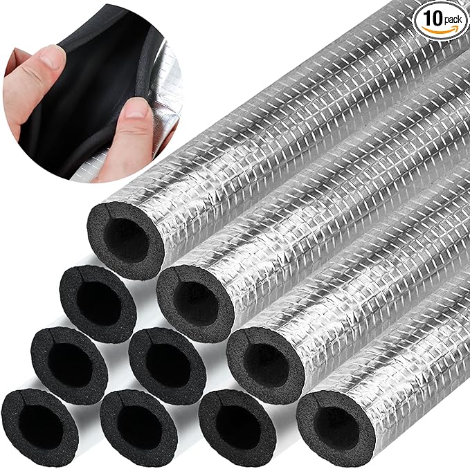 10 Pcs Pipe Insulation Foam Tube Self Adhesive Insulation Foam Wrap Aluminum Foil Pipe Covers for Spigot, Winter Outside P...