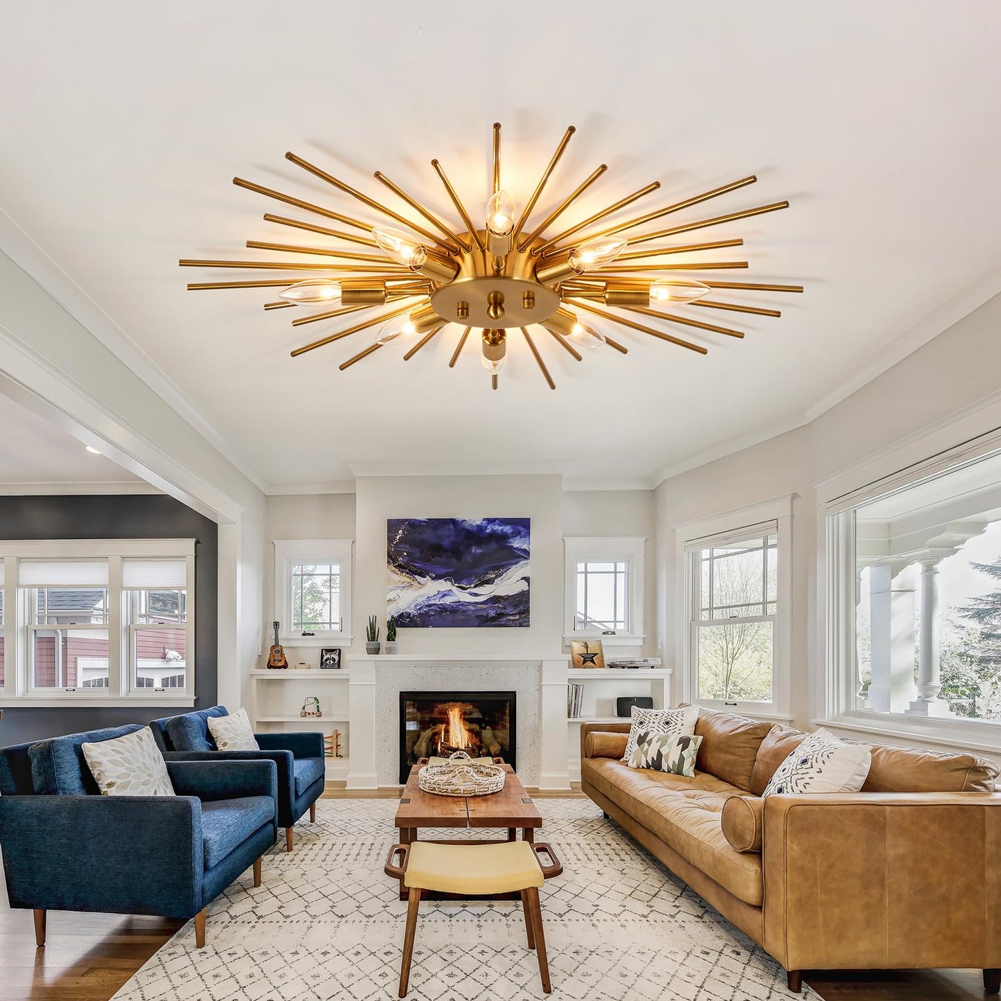 ZGLAOJT Semi Flush Mount 8 Light Ceiling Light Modern Metal Ceiling Lighting Gold Light Fixture Chandelier for Farmhouse Kitchen Dining Room Bedroom Hallway Living Room.