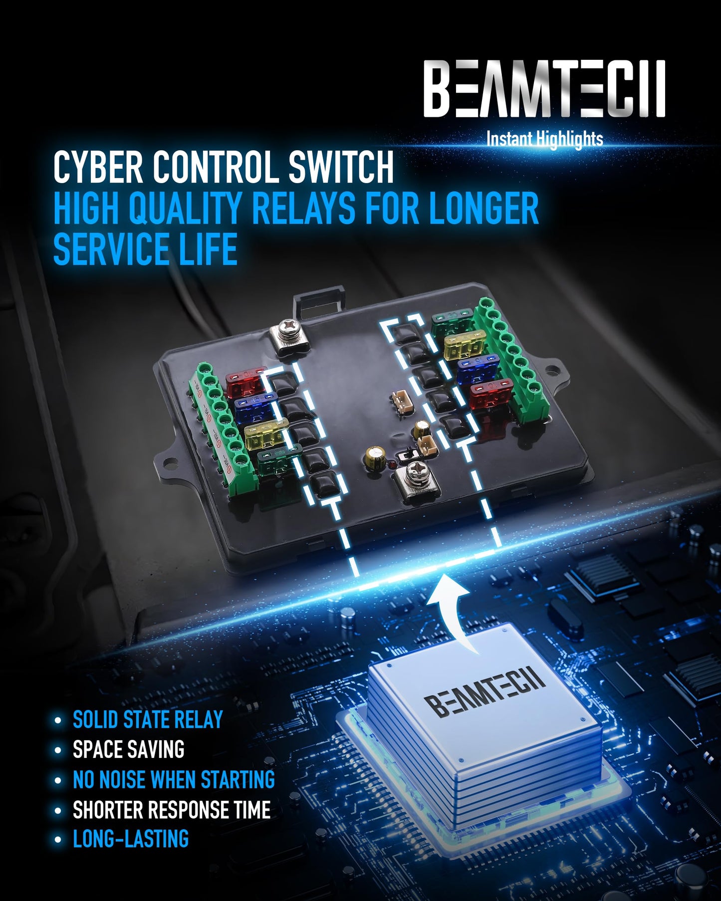 BEAMTECH 8 Gang Switch Panel, APP Remote Control RGB Toggle Momentary Pulsed Circuit Control Relay System Box Auxiliary Touch Control Switch LED Light Controller for Off Road ATV Car Truck