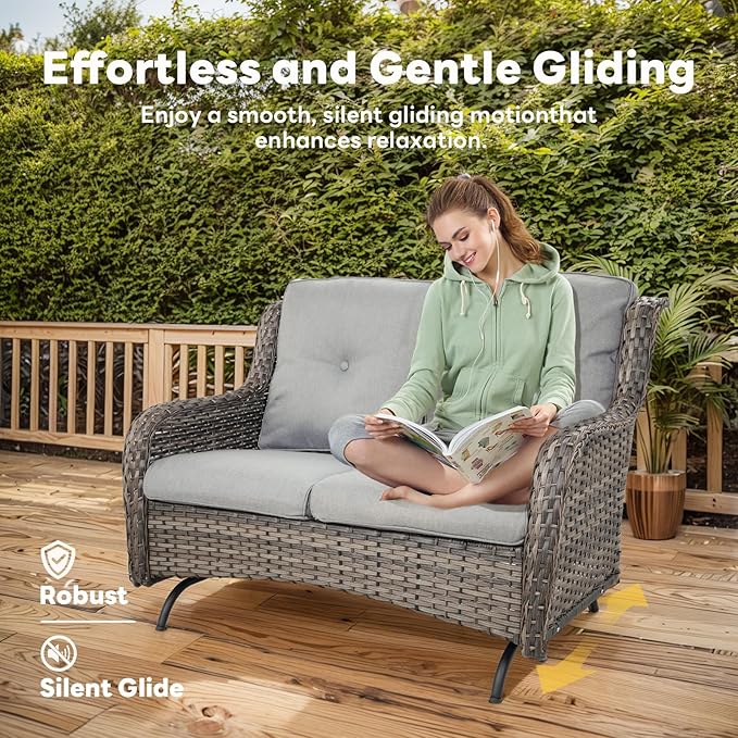 Belord Outdoor Patio Furniture Set - 7 Piece Gray Wicker Conversation Patio Furniture Set All Weather Swivel Chairs with Ottoman and Loveseat Glider Chair for Deck Balcony Backyard