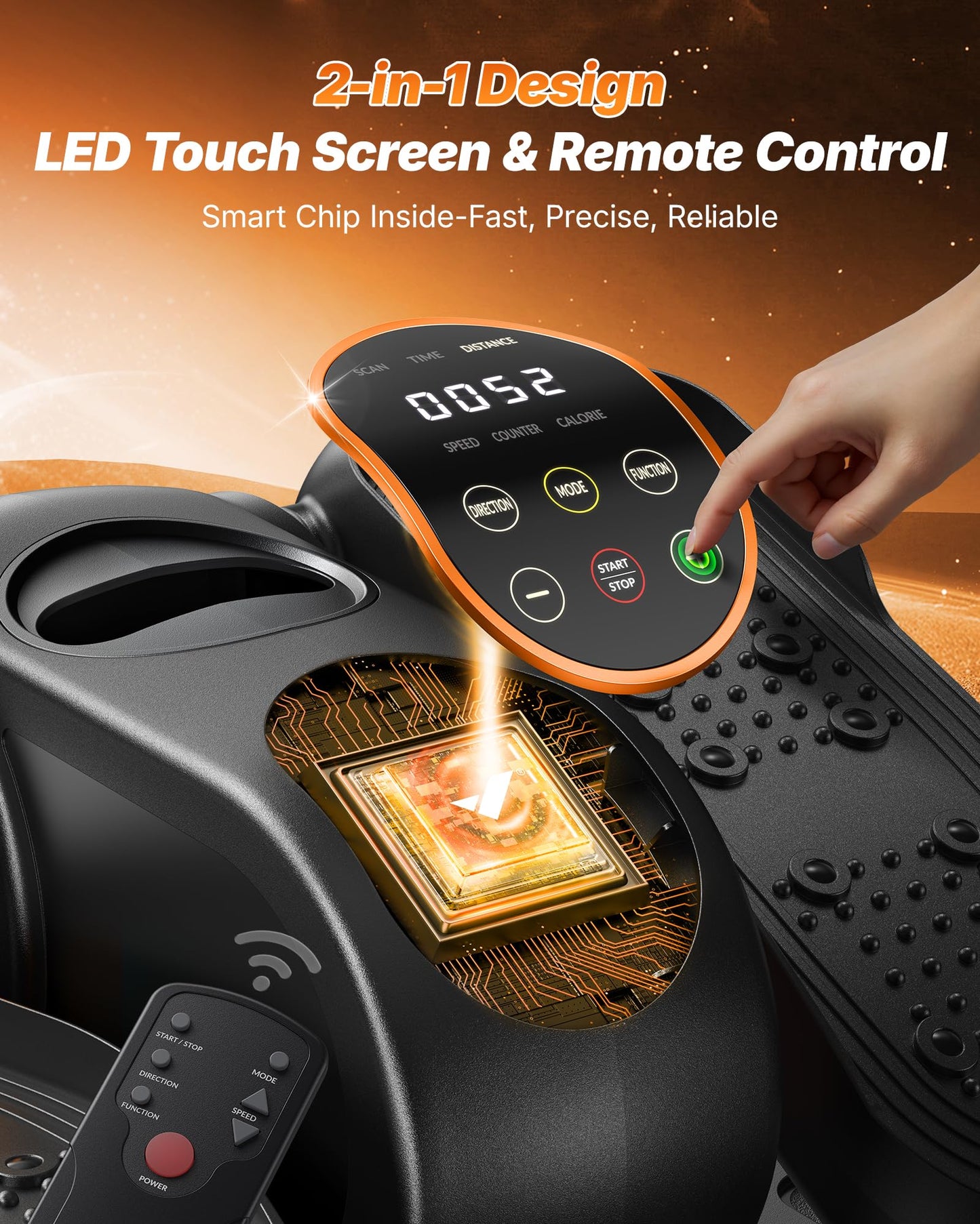 MERACH Under Desk Elliptical Machine, Leg Exerciser While Sitting for Seniors with Remote Control & 12-Speeds, Quiet Portable Electric Seated Pedal Exerciser Machine for Home Office（Orange）