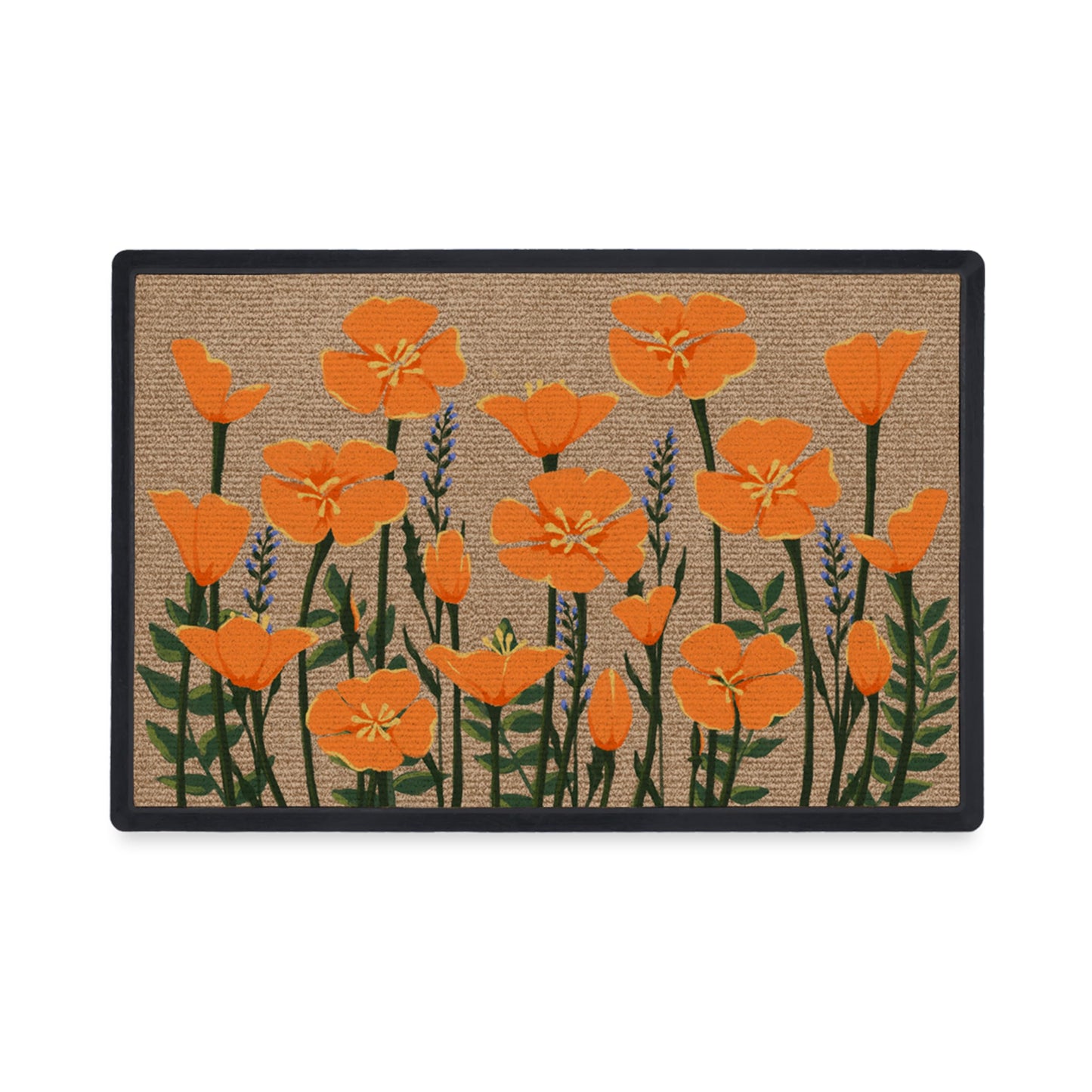RUGGABLE Washable Front Doormat – Poppy Fields 2x3 Indoor/Outdoor Doormat – Fade–Resistant, Durable, Non–Slip with Standard Pad – Welcome Mat for Entryway, Hallway, Bathroom, & Decor