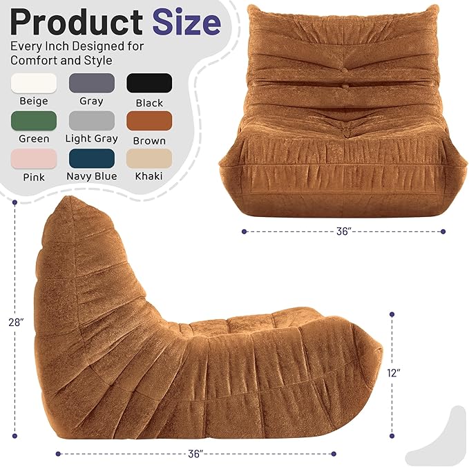 HABUTWAY Bean Bag Chair, Giant Bean Bag Chairs for Adults, Bean Bag Sofa with Filler Faux Fur, Memory Foam Bean Bag Couches Fireside Lazy Sofa for Living Room, Bedroom, Office (Brown)