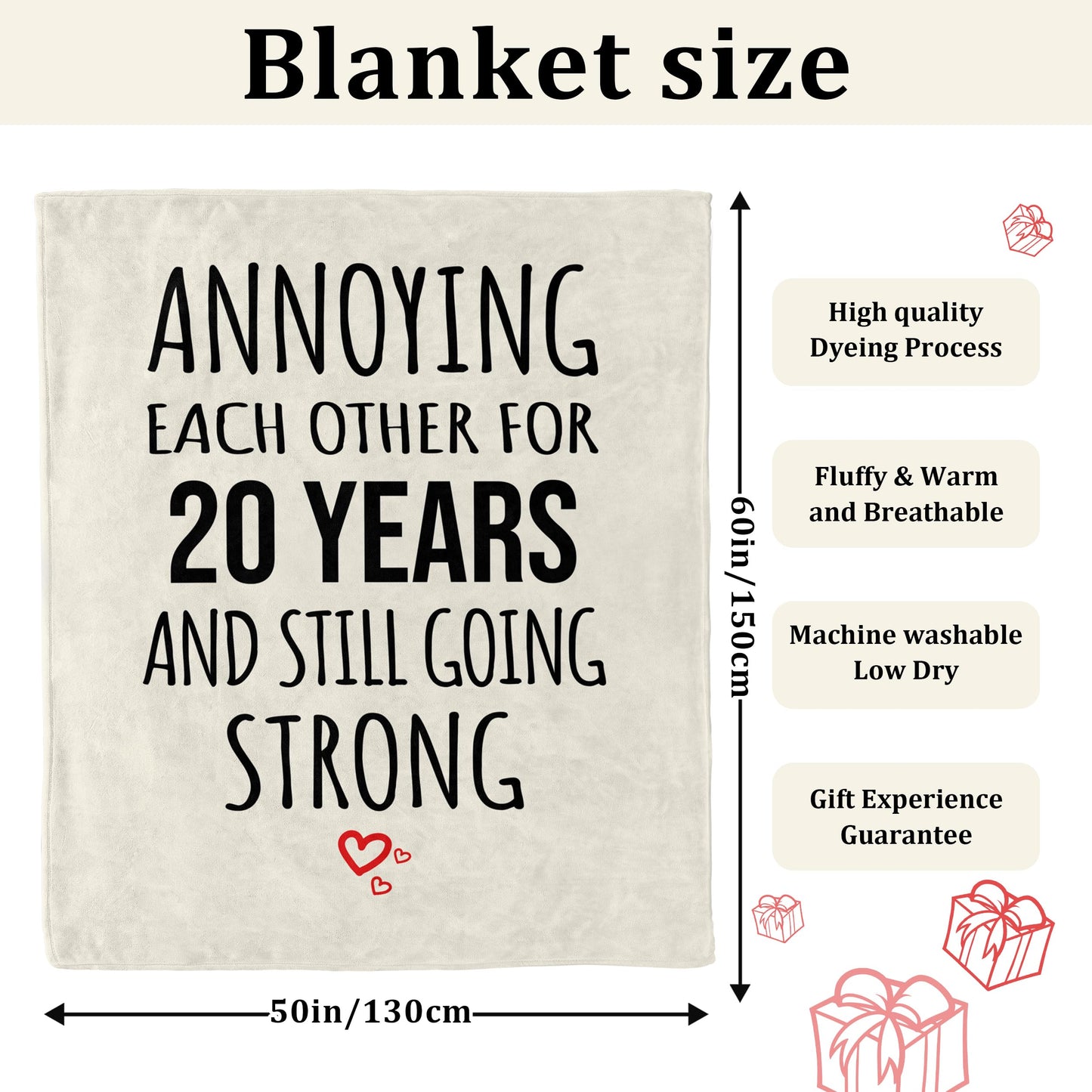 Dulkjio 20th Anniversary Blanket Gifts for Him Her, 20th Anniversary Wedding Gifts for Couple, 20 Year Anniversary Wedding Gifts for Wife Husband, 20th Anniversary Decorations Throw Blanket 60"X50"