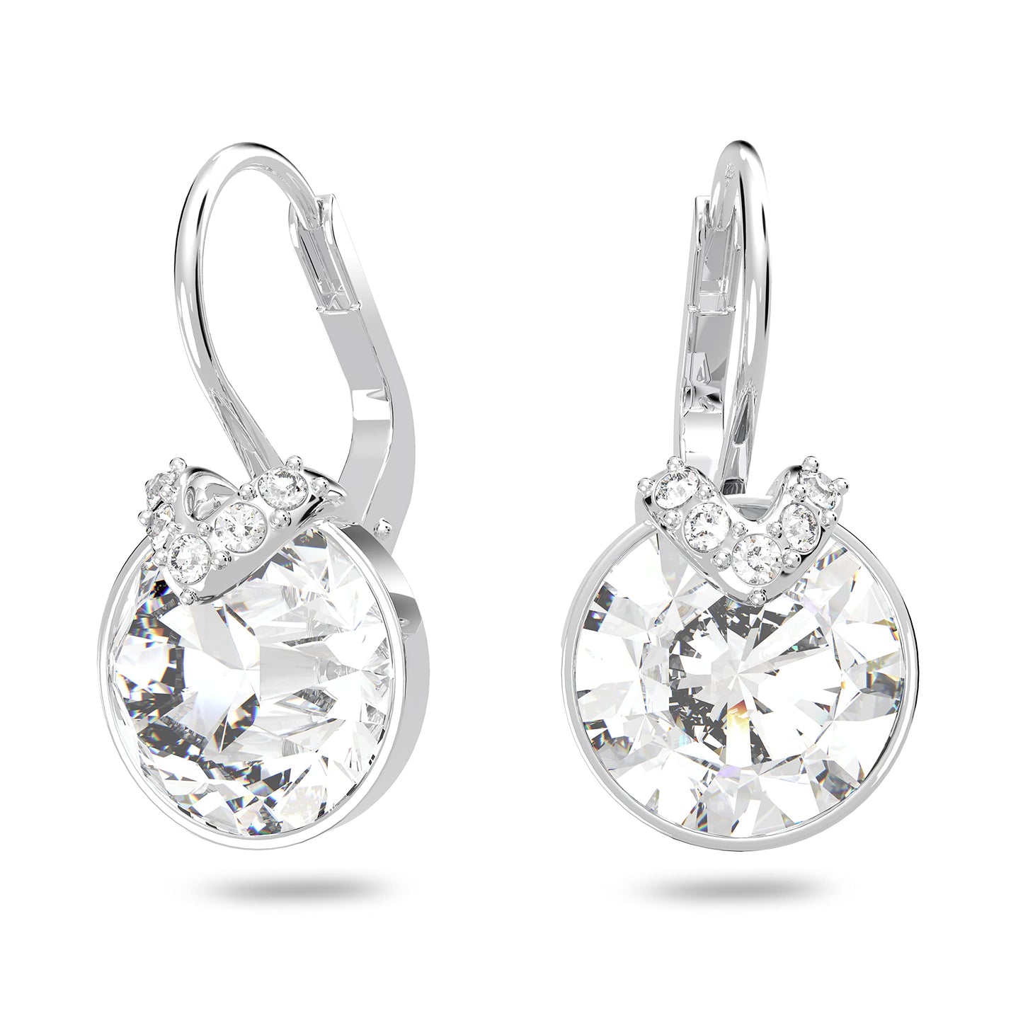 Swarovski Bella Drop Pierced Earrings with Round White Swarovski Crystals and Matching Pav   on a Rhodium Plated Setting