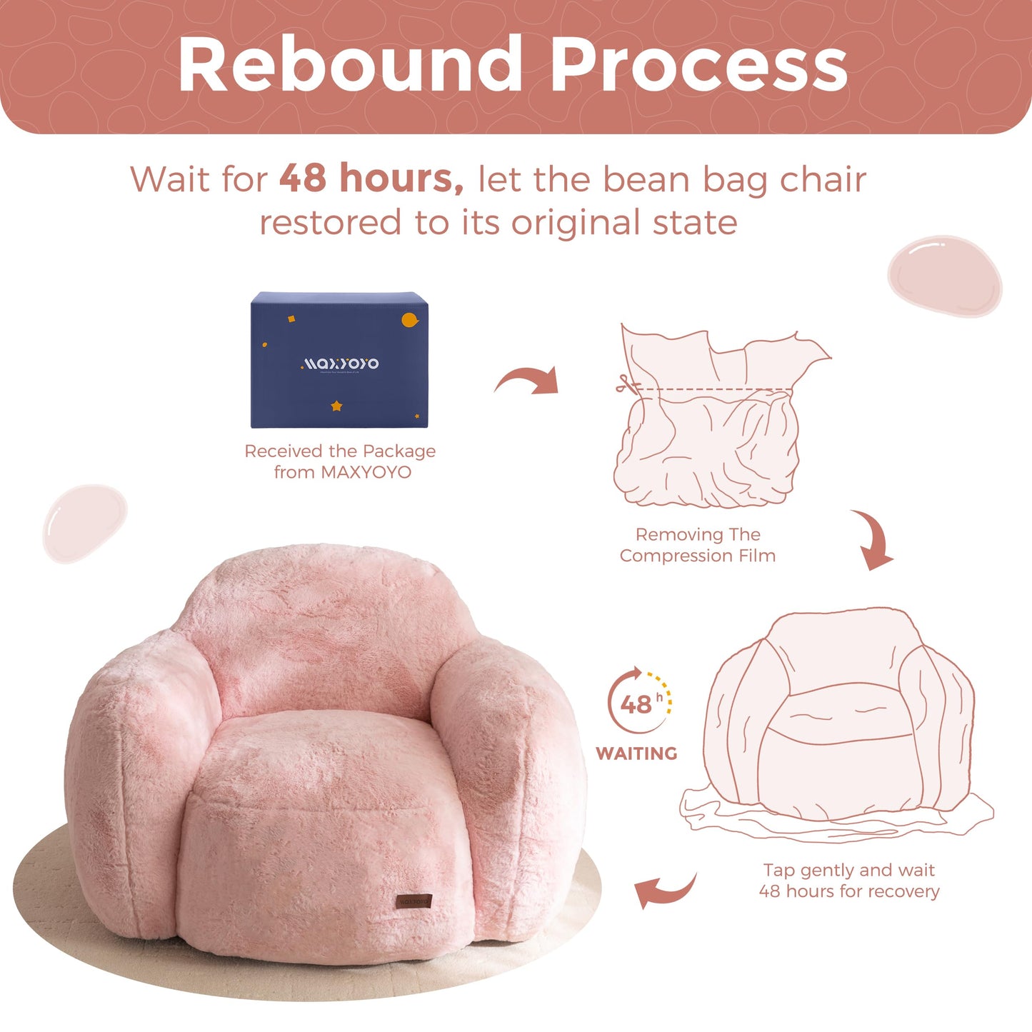 MAXYOYO Bean Bag Chair, Comfy Pebble Shaped Single Bean Bag Sofa for Adults, Stuffed Floor Sofa with Supportive Backrest & Armrests, Modern Faux Fur Accent Chair for Living Room & Bedroom, Pink