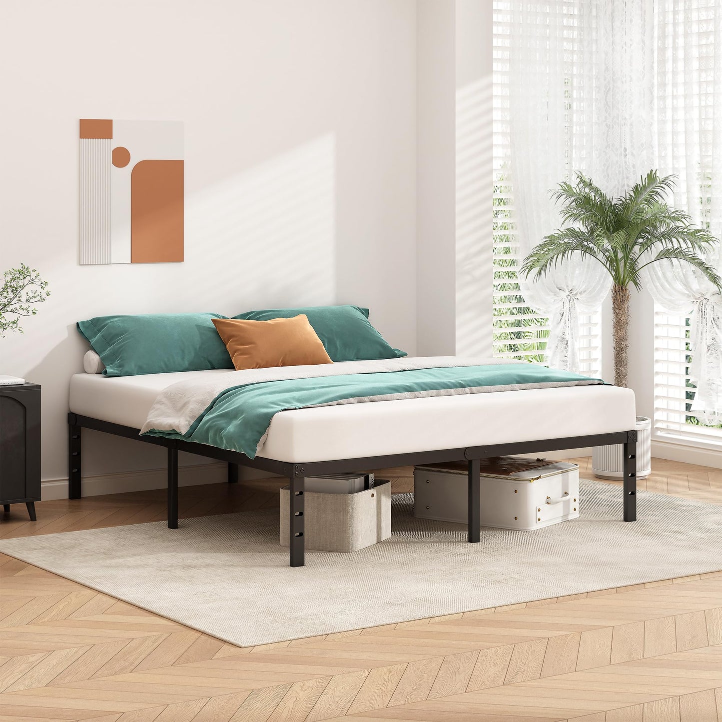 HLIPHA Metal Platform Bed Frame 14 Inch Tall,No Box Spring Needed,Queen Size Bed with Heavy Duty Strong Support Slats,Easy to Assemble,Black