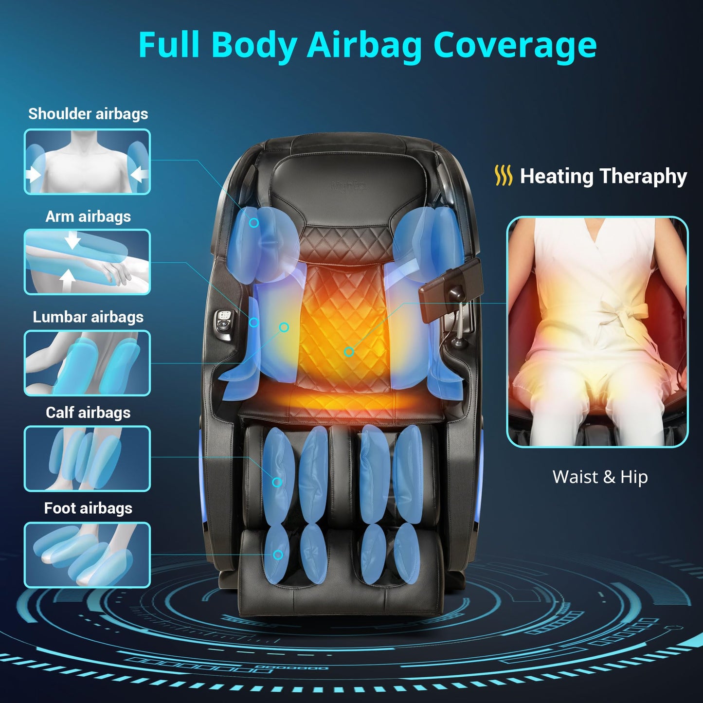 MYNTA Massage Chair Full Body with Heat, Zero Gravity SL-Track Shiatsu 3D Massage Chairs with 12 Modes,12 Massage Techniques, Waist Hip Heating, Calf Foot Massage, HD Bluetooth Speaker & White Noise