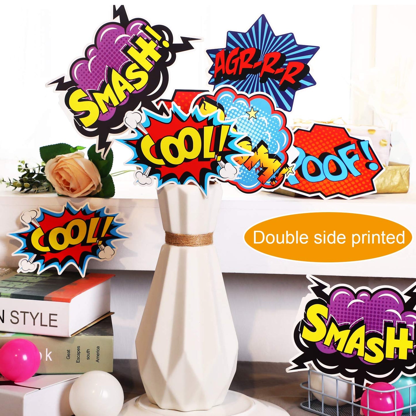 Blulu 30 Pieces Hero Themed Party Decorations, Fun Hero Sign Cutouts Signs Paper Cardboard Cutouts