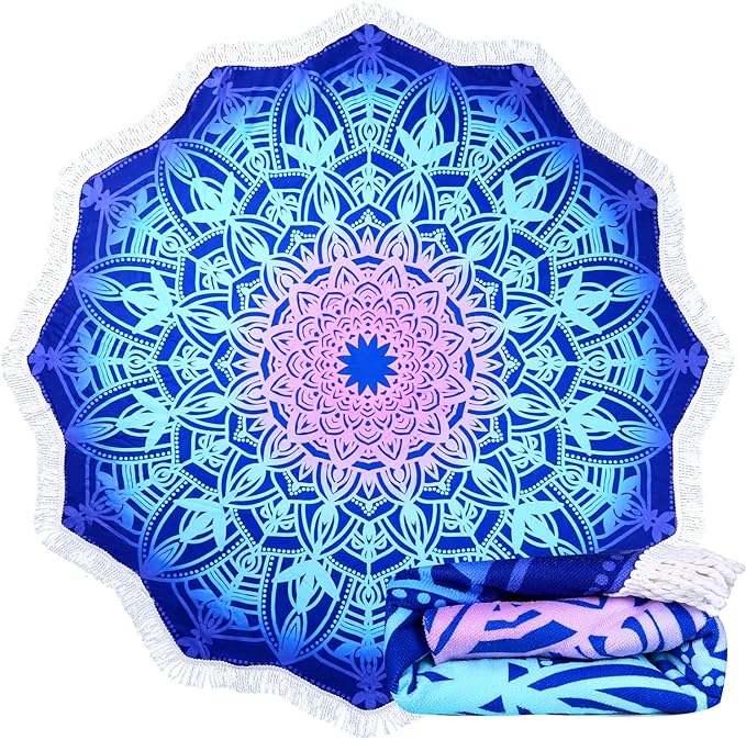 Large Microfiber Boho Mandala Beach Towel Round Bohemian Beach Blanket Hippie Indian Throw Blanket Beach Tapestry Sand Fre...