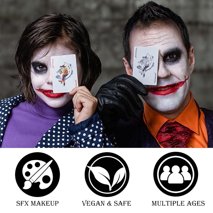Black White Red Face & Body Paint - Blendable Facepaint Foundation with Sponge & Brush for Skin, Professional Halloween Face Make-up Kit for Zombie Clown Vampire Skeleton Skull Joker Costume
