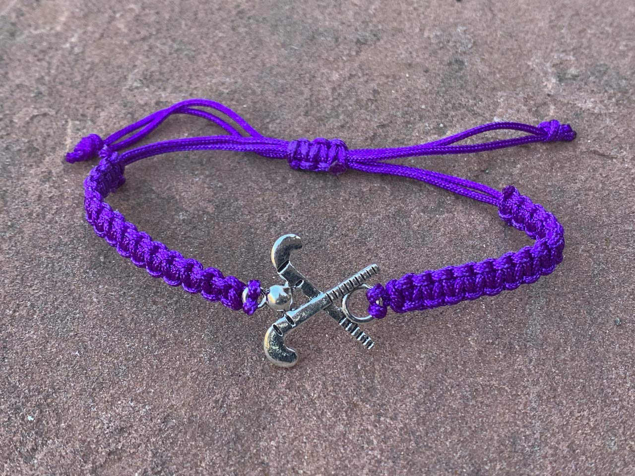 Sportybella Purple Field Hockey Charm Bracelet - Adjustable Teen Bracelet with Stick Charm. Field Hockey Jewelry Gifts for Playe