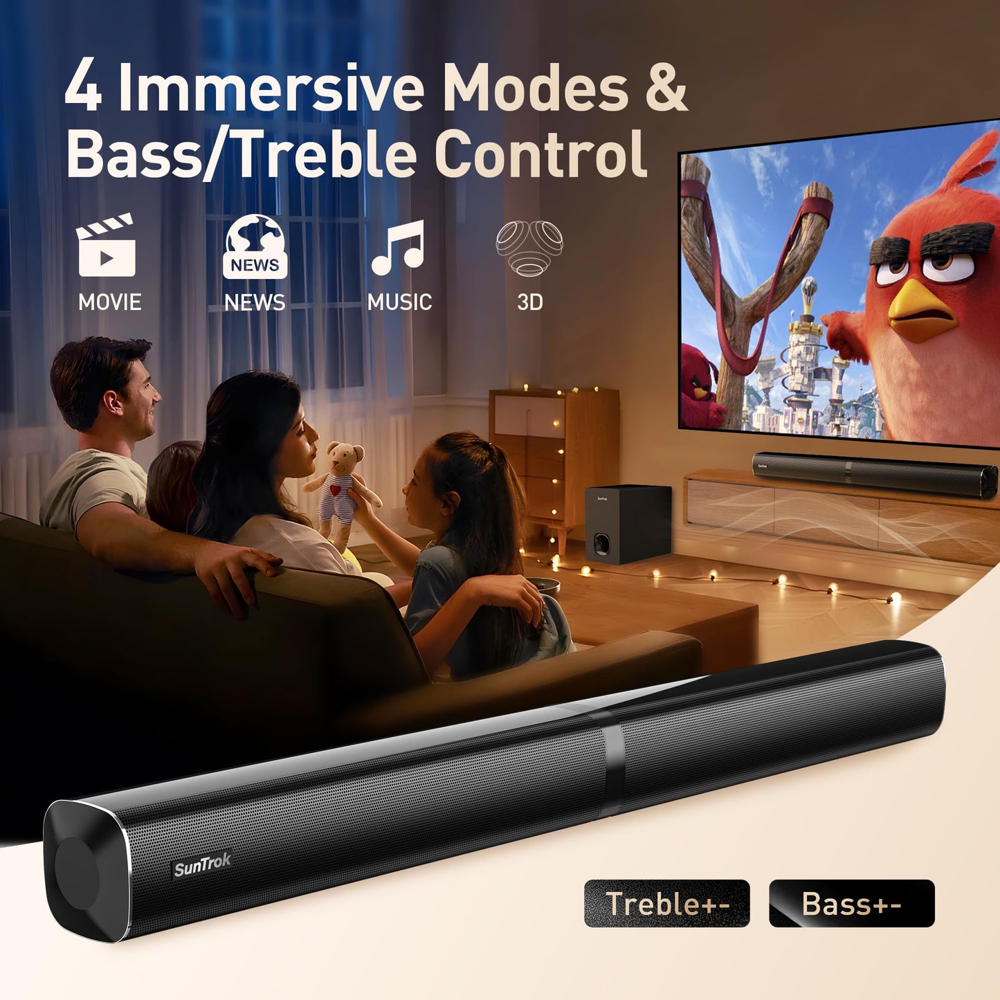 Soundbar with Subwoofer for TV, Home Theater Bluetooth 5.3 Speaker System with 2 Wireless Karaoke Mics, Surround Sound Audio with HDMI ARC, Optical, AUX, USB for Movie, Music, Family Party(Peak 280W)