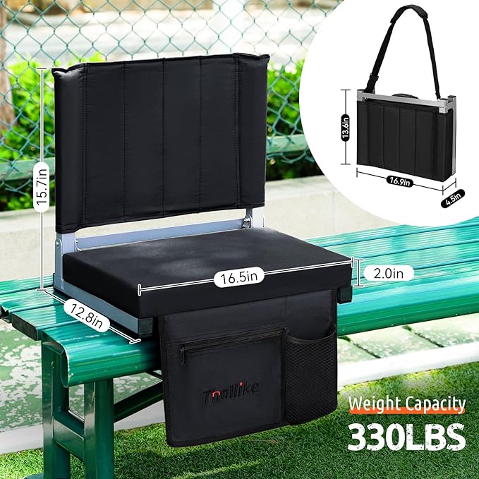 Thallike Heated Stadium Seats for Bleachers － 3-Level Heating Foldable Chair with Back Support, Large Storage Pockets & Cup Holder for Sports Games and Camping