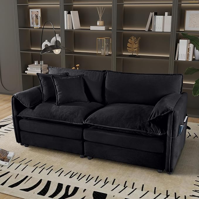 RENDGO 76" Modular Sectional Sofa, Chenille Cloud Couch for Living Room & Apartment, Deep Seat Comfort, Flexible Loveseat Combination Sofa for Home & Office,Black
