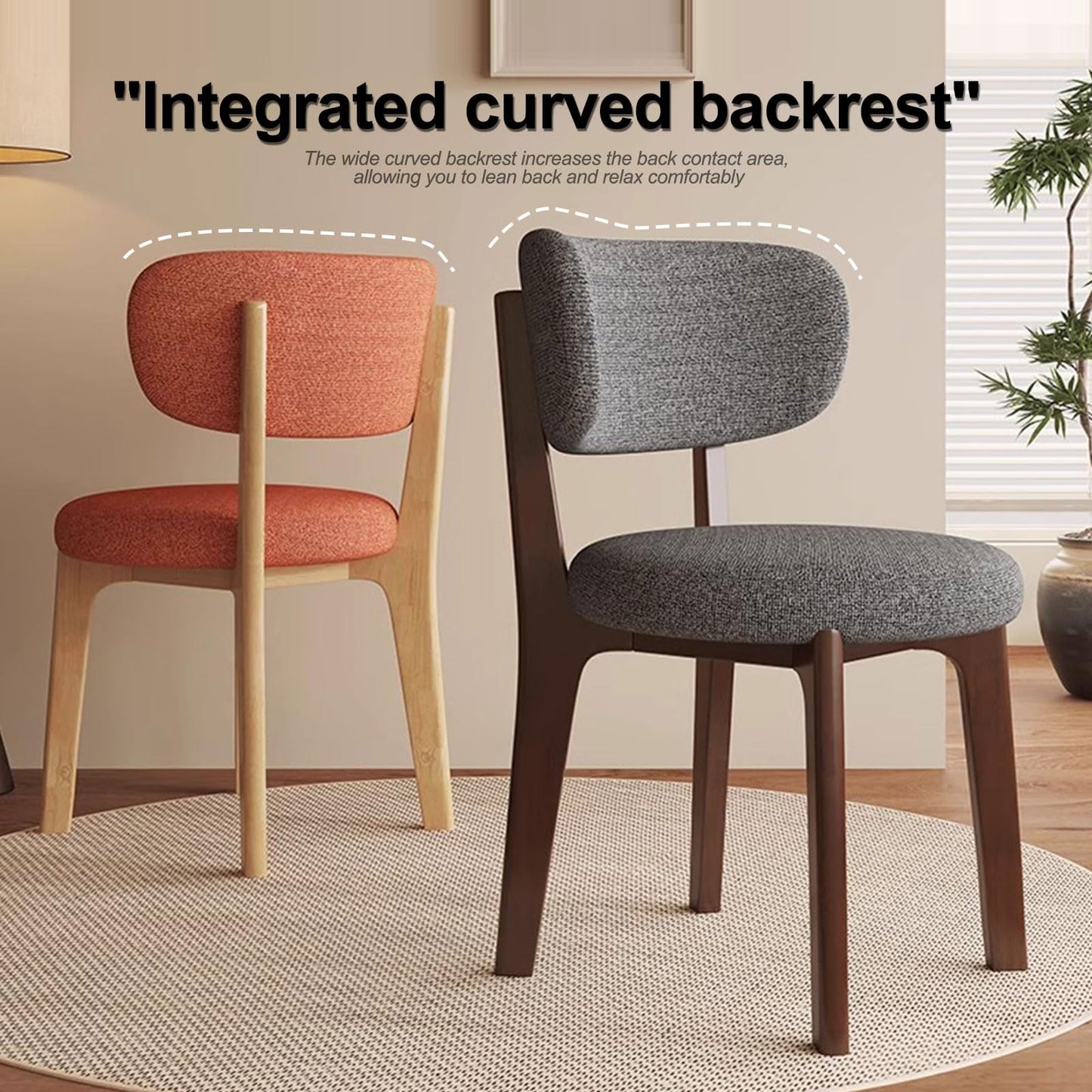 CADEHUB Walnut Dining Chairs, Arm Chairs Set of 2/4, Mid Century Modern Dining Set with Wooden Legs Dinning Chair for Kitchen, Living Room, Fabric Dining Chair (Walnut + Coffee, 2pcs)