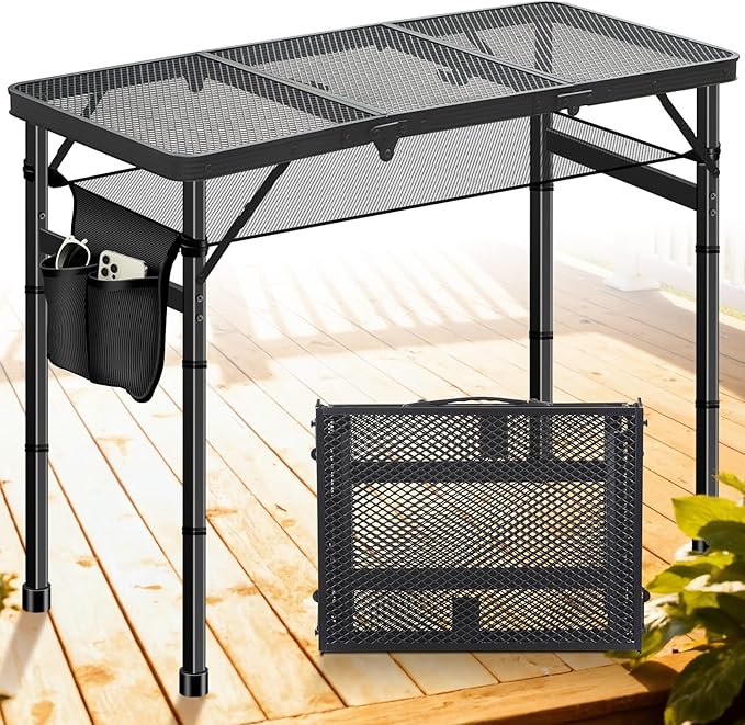 DeeprBetter Folding Camping Table, 3ft Camping Table Aluminum Folding Table with 3 Adjustable Height Max 27.5 Inch Picnic ...
