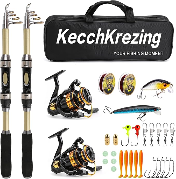 KecchKrezing Telescopic Fishing Rod and Reel Combo – Collapsible 5.9ft Fishing Pole with Spinning Reel & Carry Bag, Travel...