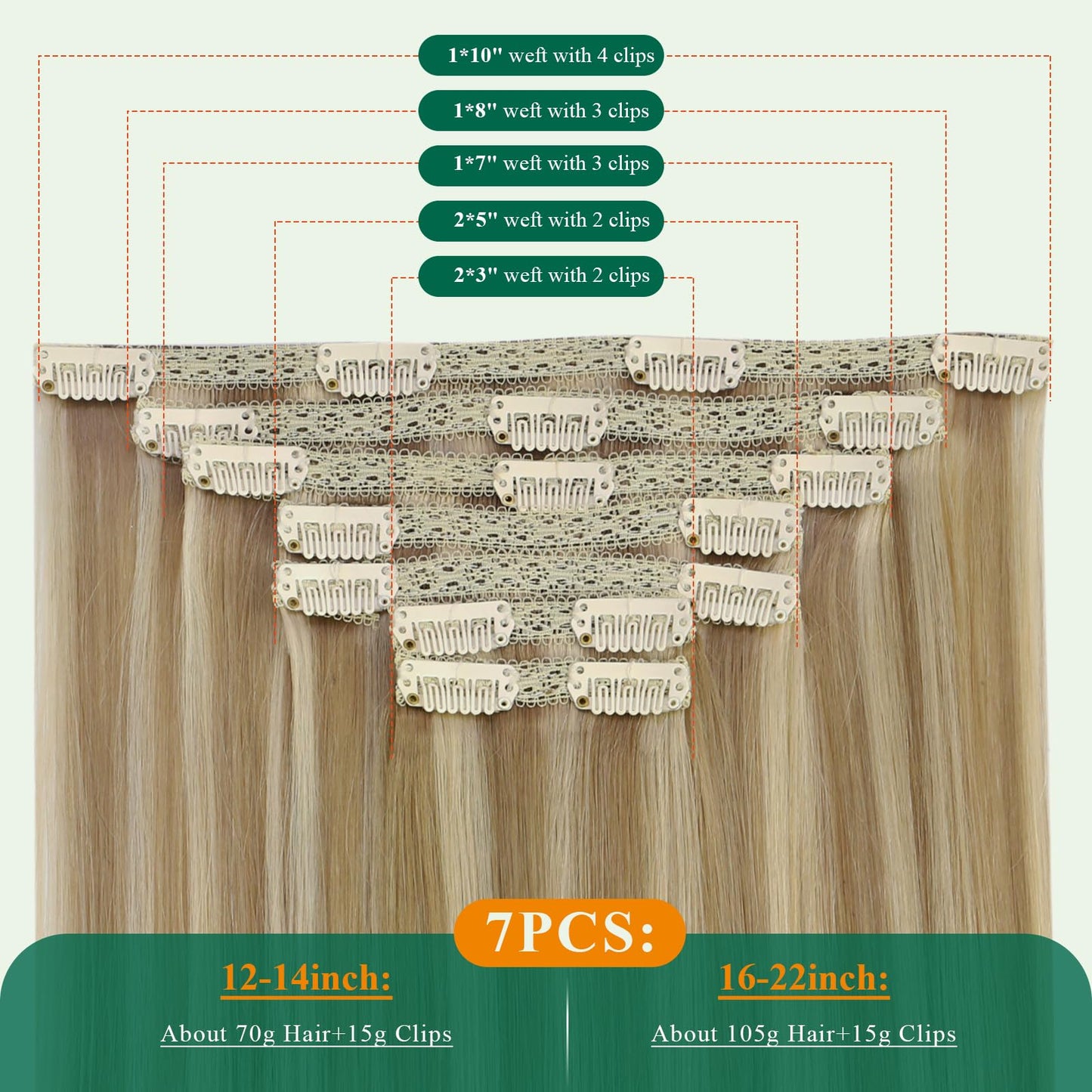 Easyouth Clip in Hair Extensions Real Human Hair Highlights Clip in Extensions Dark Ash Blonde Highlights Golden Blonde Real Hai