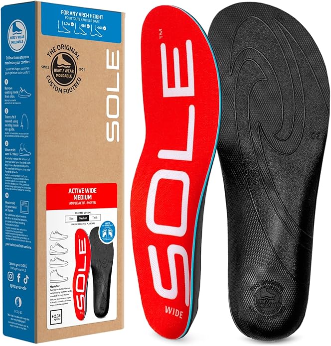 SOLE Active Medium Insoles - Custom Moldable Orthotic Support for Any Arch Type, Plantar Fasciitis Relief - Multiple Sizes