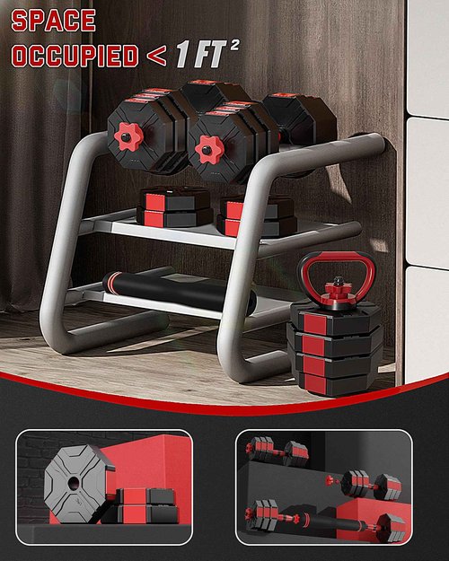 Prapark 4-in-1 Adjustable Dumbbell Set – Octagonal Anti-Roll Design, Non-Slip Grip, Versatile Weights with Barbell, Kettlebell, Push-Up Options – Home Gym Fitness Equipment for Men & Women (22 LB)