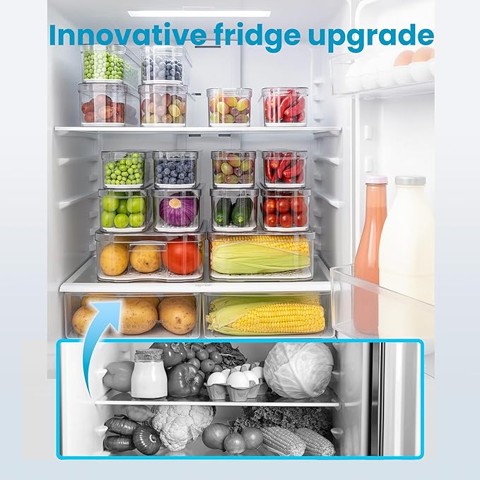 8 Pack Refrigerator Organizers and Storage, Clear Pull-out Drawer Container and Organizer Bins with Lids, Stackable Storage Containers for Fruits, Vegetable (Set of 8 (Include Pull-out Drawer))