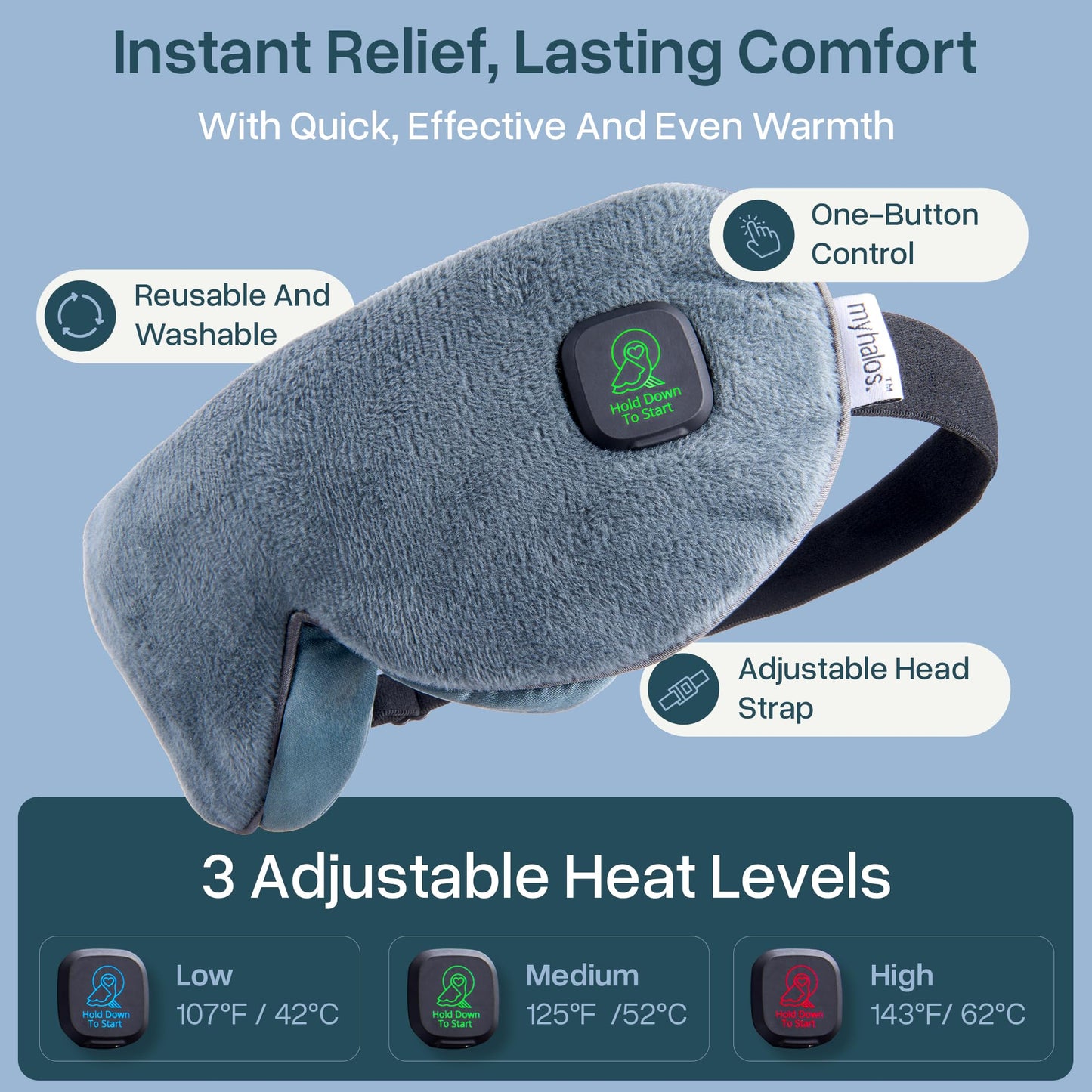 MyHalos Cordless Heated Eye Mask for Dry Eyes - Rechargeable Eye Heat Mask - Eye Warm Compress with Washable Cover - Sinus Heating Pad for Eyes, Styes & Blepharitis - MGD heated eye masks for dry eyes