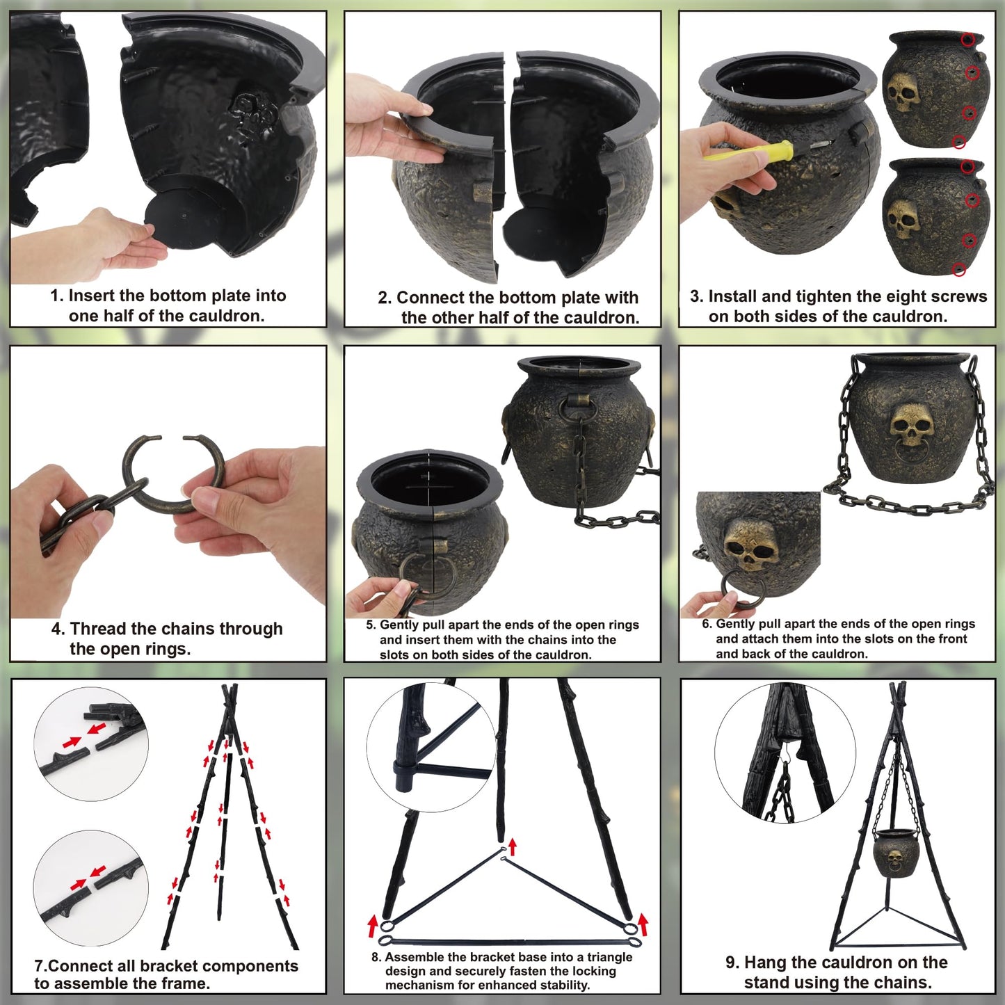 DR.DUDU Halloween Decorations Outdoor - 4.6FT Large Witches Cauldron with Tripod & Green LED Lights, Hocus Pocus Scary Outside Decor for Yard, Porch, Party, Haunted House Props & Candy Bowl