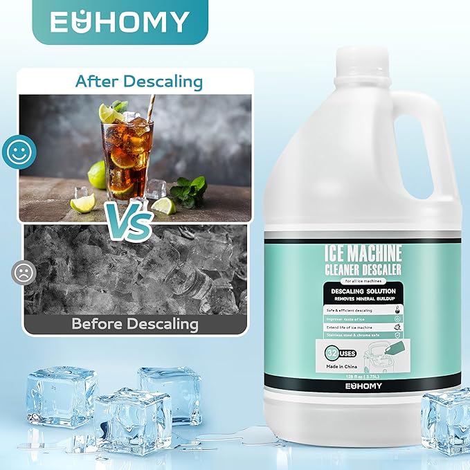 EUHOMY Max 33 Uses Ice Machine Cleaner Descaler (1 Gallon / 3.75L), 128 Fl OZ Ice Maker Cleaner, Ideal Universal Descaling Solution for All Brands Ice Maker, Single Use Coffee and Espresso Machines