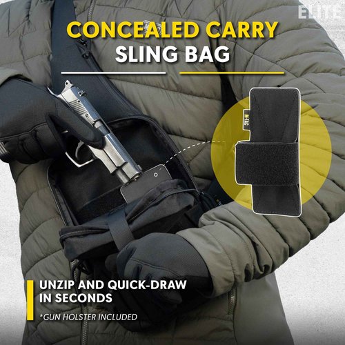 M-Tac CCW Sling Bag for Men & Women - EDC Shoulder Bag Tactical - Crossbody Concealed Carry Bag - Mens Chest Pack (ELITE Black Loop Panel)