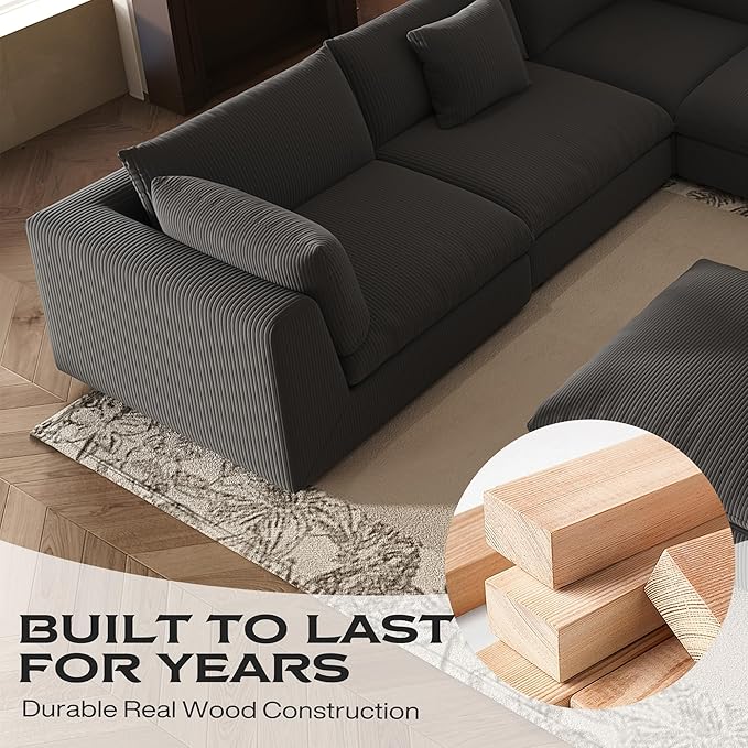 Fajiani Oversized Modular Sectional Sofa, Cloud Couch Deep Seat Sofa Cushion Covers Removable, Oversized Sectional Couches for Living Room (1 Single Seater-Black Gray)