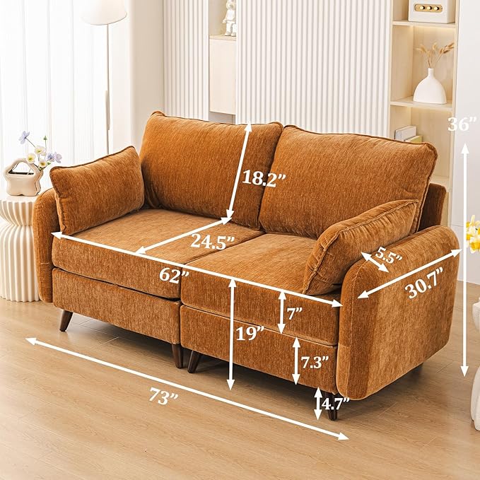 Rexulqo 73'' Loveseat Sofa with All Seats Storage, Modular Sectional Couch with Deep Seat,Oversized Comfy Couch with 7.8'' Cushion,Large Sofa for Living Room,Bedroom,Velet,Yellow
