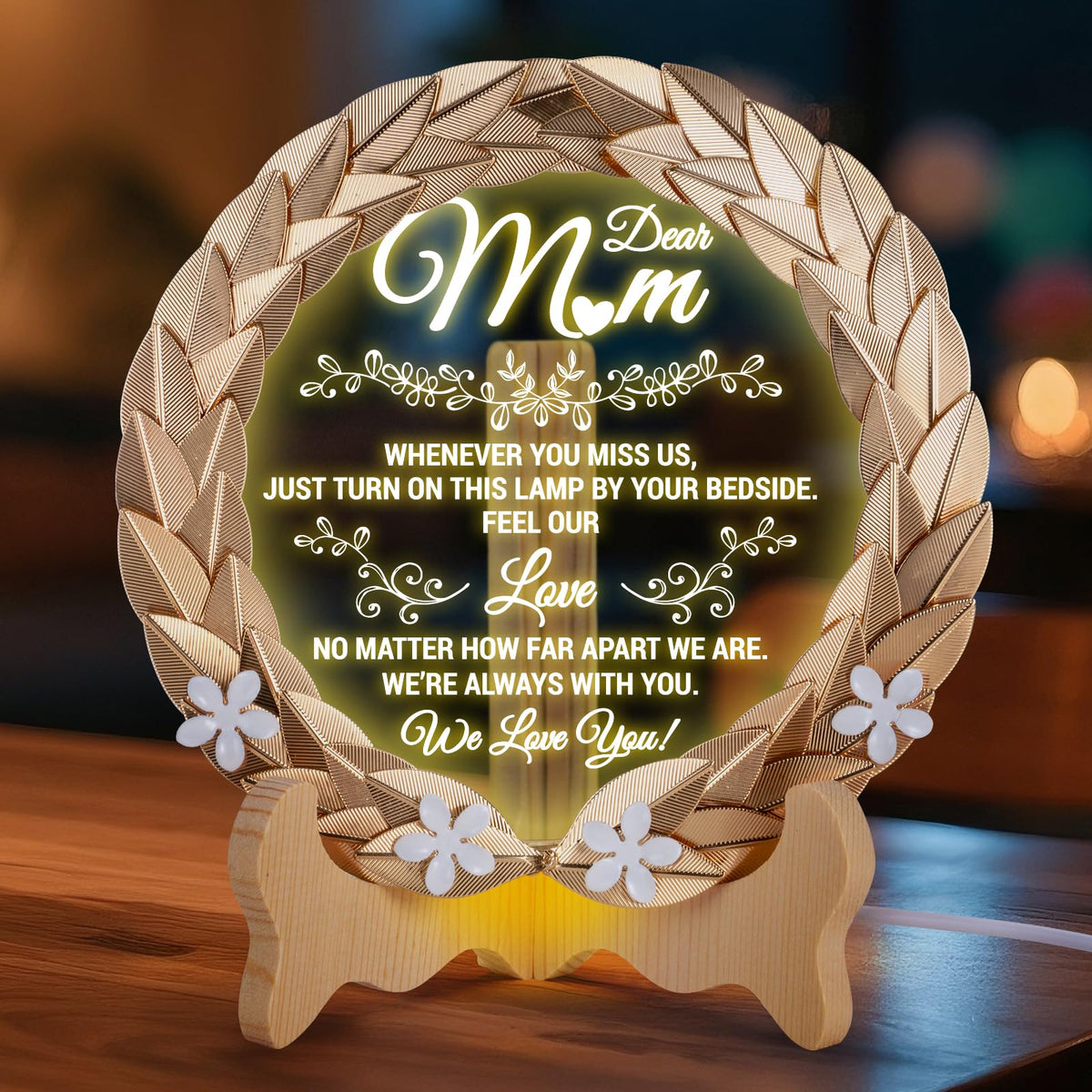 EVA murmure Birthday Gift for Mom from Daughter or Son - Luxury Crystal Plate with Gold Rim & Dimmable LED Light, Elegant Night Lamp for Mother, Best Gift Idea for Mom