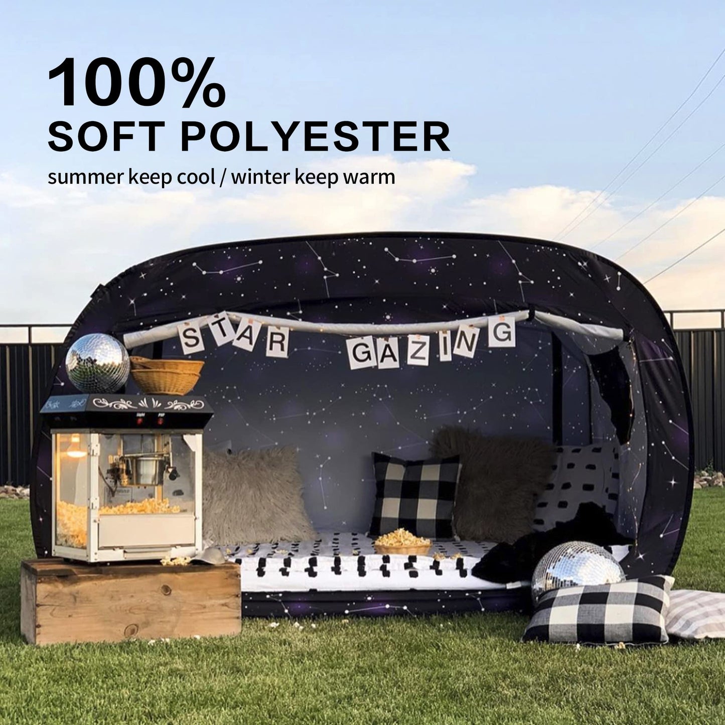 ANC POP Bed Tent Full Bed Canopy Portable Dream Tent for Kids and Adult Indoor Sleeping Tents with 2 Doors Breathable Private Space Tents, Starry Constellation