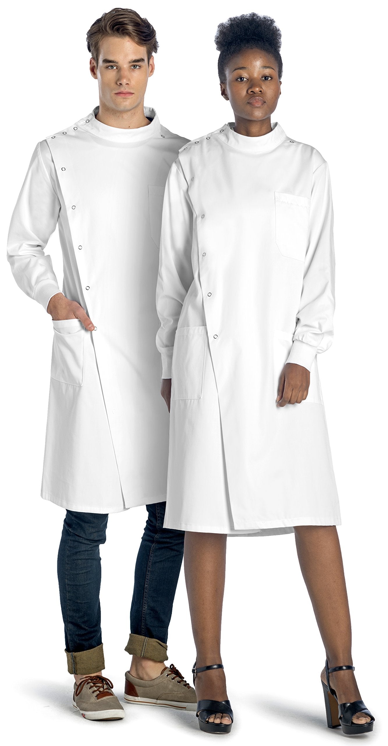Dr. James Premium Howie Style Unisex Lab Coat for Men & Women, Cuffed Sleeves, Classic Fit, Snap Closing, 43" Length (2XS (Men 2XS / Women XS))