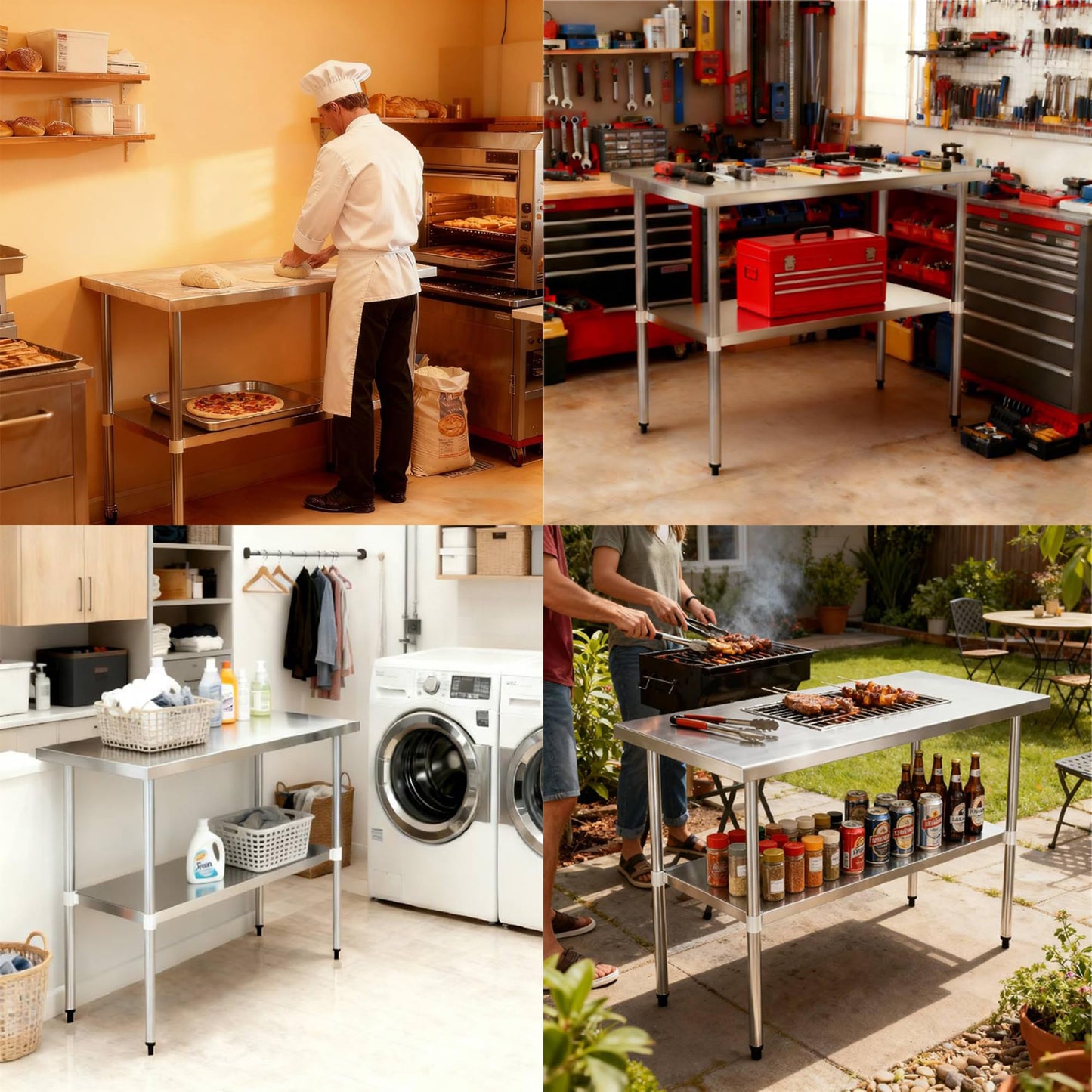 Okeyolive Stainless Steel Table for Prep & Work 24 x 48 Inches, NSF Heavy Duty Commercial Food Prep Work Table with Undershelf and Galvanized Legs for Restaurant, Home and Hotel