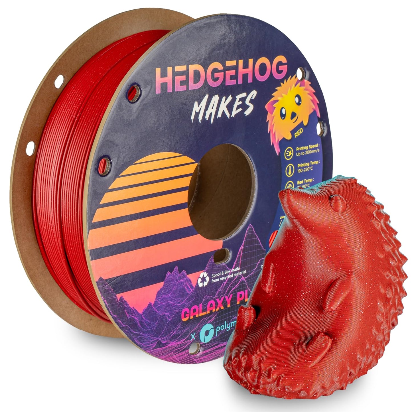 Polymaker Galaxy PLA Filament Hedgehog Makes Galaxy Red 1.75mm 1kg 3D Printer Filament, PolyLite Twinkling 3D Printing Filament