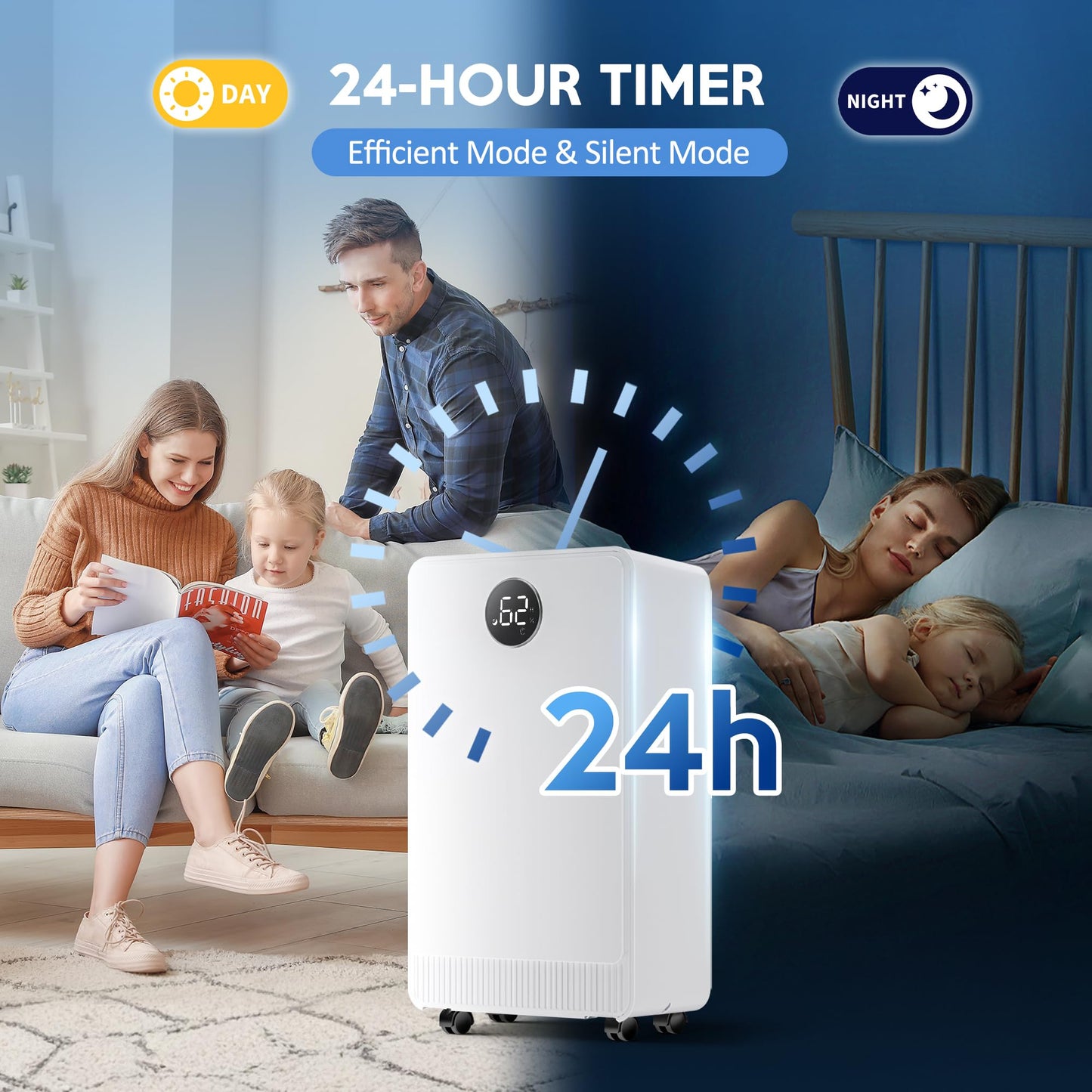 Kol Air 2500 Sq.Ft Dehumidifier with Drain Hose for Basement and Home Large Bedroom Bathroom, 35 Pints Dehumidifiers with Auto Shut Off, Intelligent Humidity Control, Auto Defrost, 3 Modes, 24HR Timer