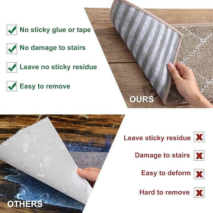 BEQHAUSE Stair Treads Non Slip Stair Runners for Wooden Steps Machine Washable Polyester Soft Stair Rugs 28inX9in Beige Stair Mats Safety Edging Stair Rugs for Dogs,Elders and Kids 4pcs