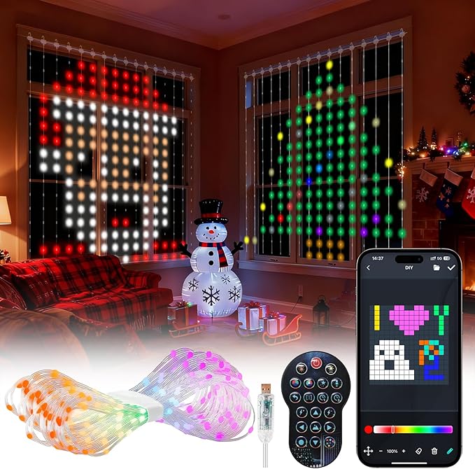 openRGB Smart Curtain Lights, LED Color Changing Curtain Lights, Dynamic DIY String Lights 7.9x7.9FT, App & Remote Control...