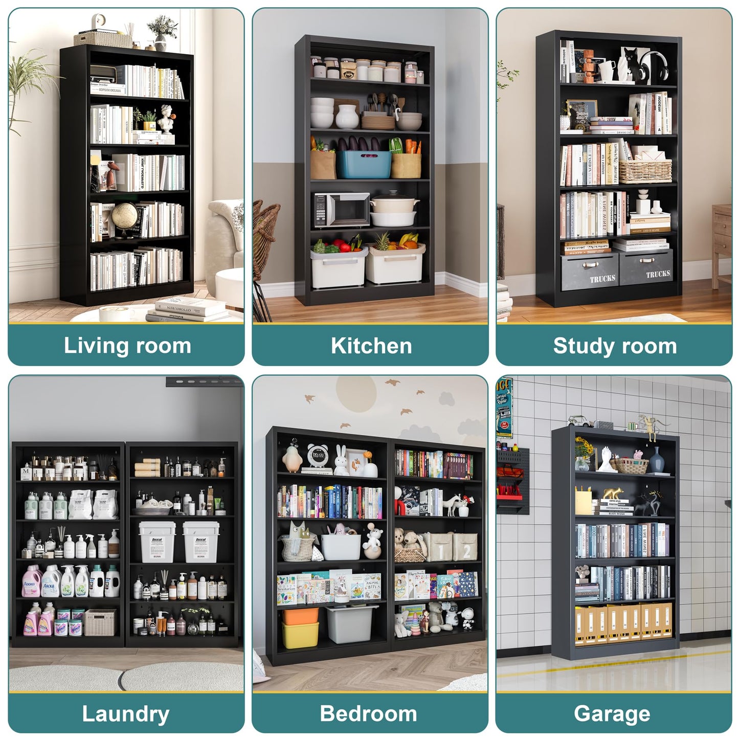 ZONLESON Shoe Cabinet,5 Tiers Heavy Duty Metal Freestanding Shoe Rack,55" Tall Shoe Rack with Open Storage Shelf for Entryway,Living Room,Garage (Black, 5 Tier-55 H*27.6" W*11.8" D)