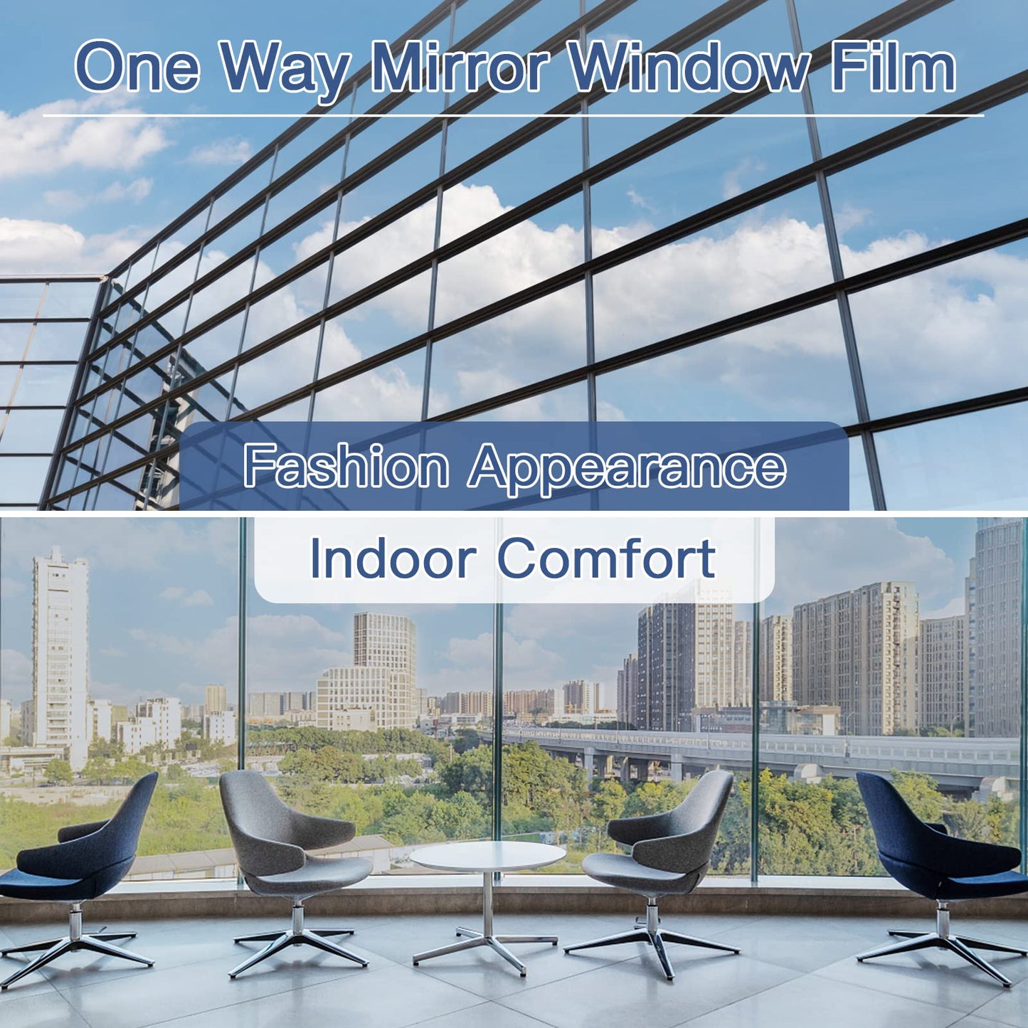 Haton Window Privacy Film One Way Window Tint for Home, Sun UV Blocking Reflective Mirror Film Heat Control, No Glue Static Cling See Out Not in Glass Door Covering, Silver, 17.5" x 78.7"
